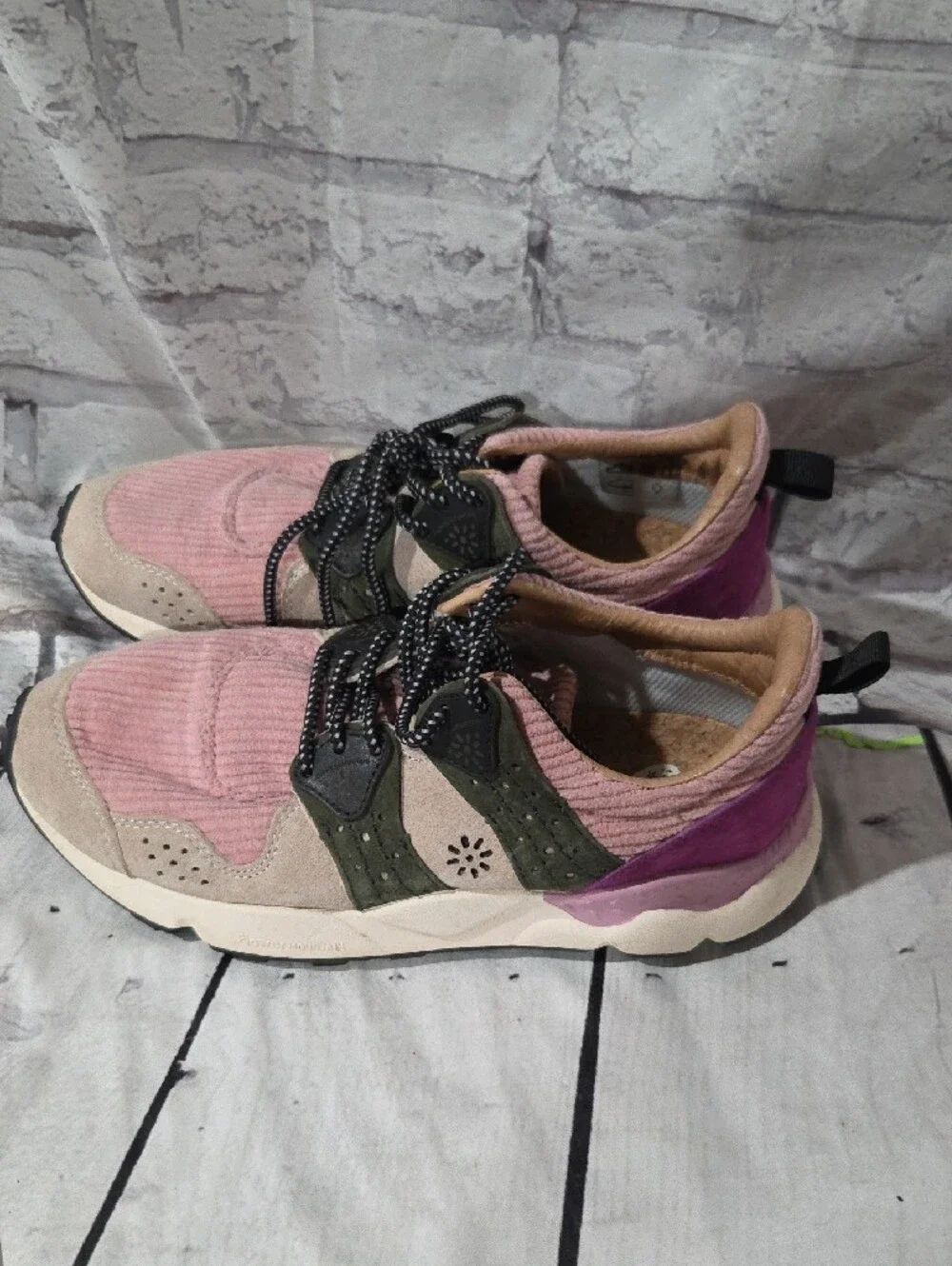 Flower Mountain Corax Sneakers in Pink and Green.